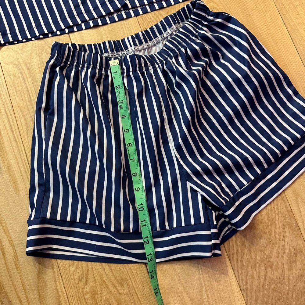 Blue and White Vertical Striped Loungewear Pajama Set - Picture 8 of 8